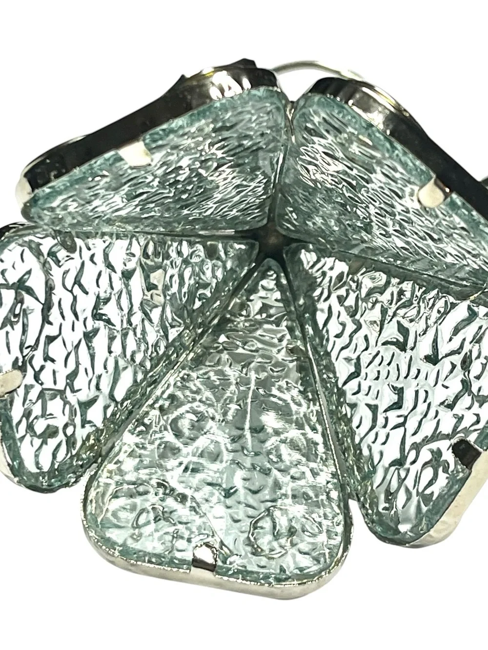 Vtg Silver Textured Glass Chior Angel Christmas Ornament Singing 4”+Hanger/chain